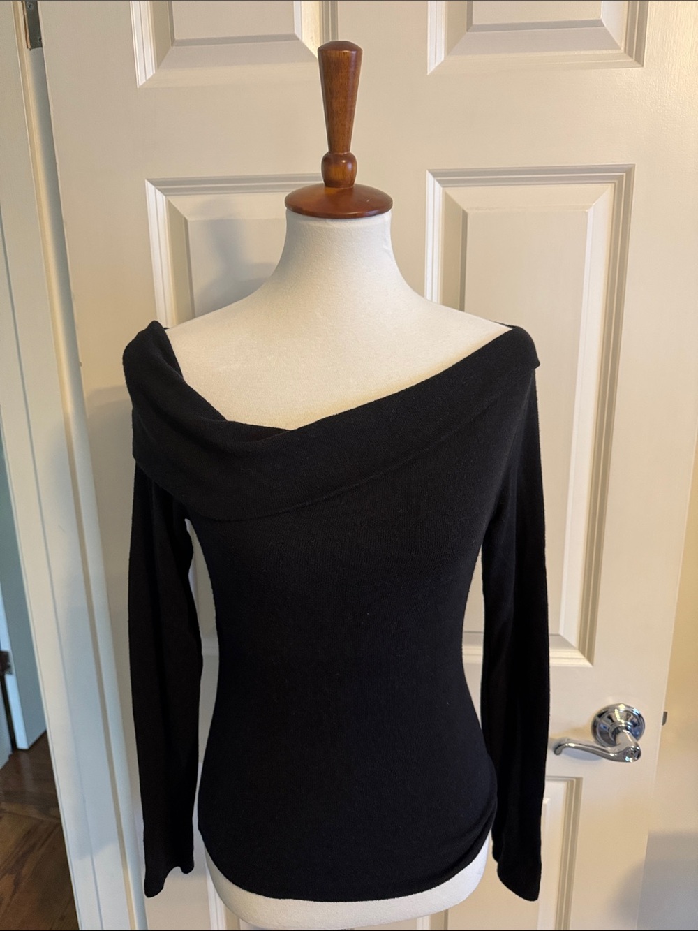Reformation Black Off-the-Shoulder Draped Neck Sweater